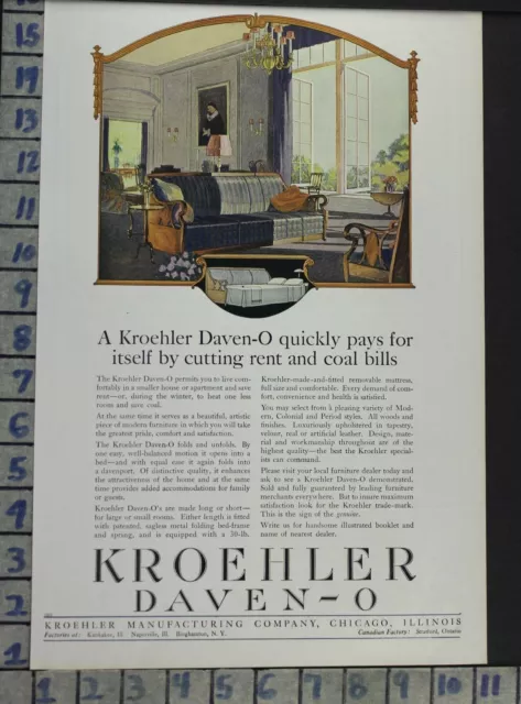 1920 Kroehler Sleep Sofa Interior Furniture Home Decor Vintage Art Ad Bt39