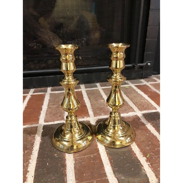 stunning pair of vintage Baldwin gold brass candlestick holders 8 in tall each v