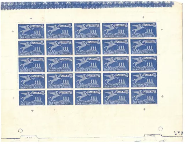 1946 S44570 San Marino MNH Espresso L.30 Upu Full Sheet Folded Note