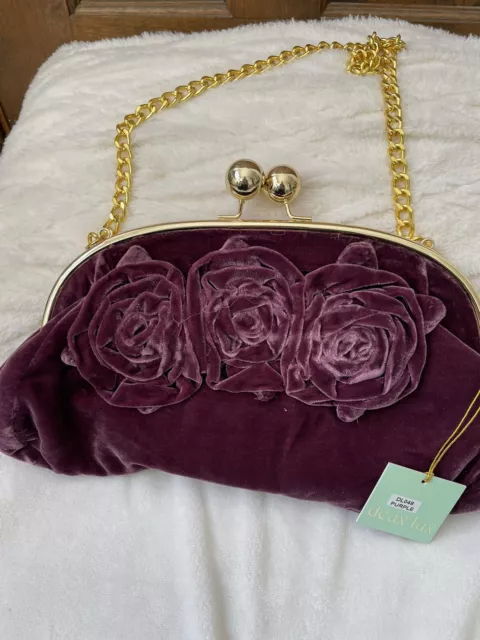 NWT Deux Lux Purple Clutch Velvet And Gold