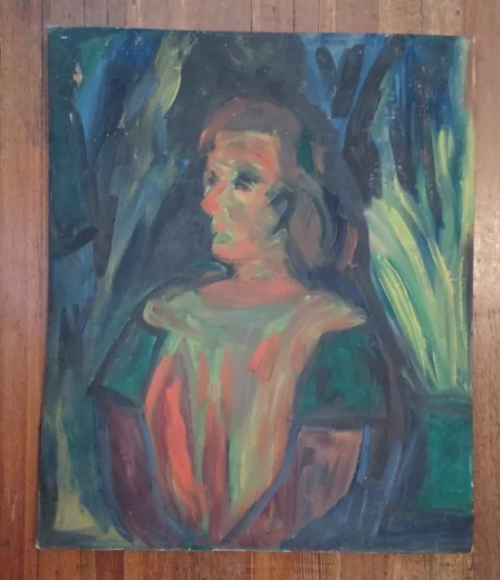 1950s Impressionistic Oil Painting Portrait On Canvas Board Unique Unsigned