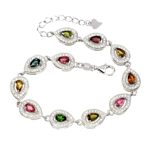 Shola Vrai Naturelle Multicolore Tourmaline Bracelet Argent Sterling B232