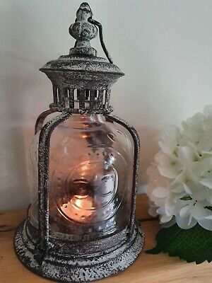 Aged Vintage Old Style Fleur de Lys Table Lamp Lantern for Candle