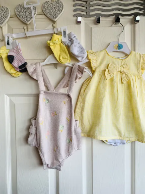 girls clothes bundle 6-9 mths baby lemon dress romper shorts sock summer.
