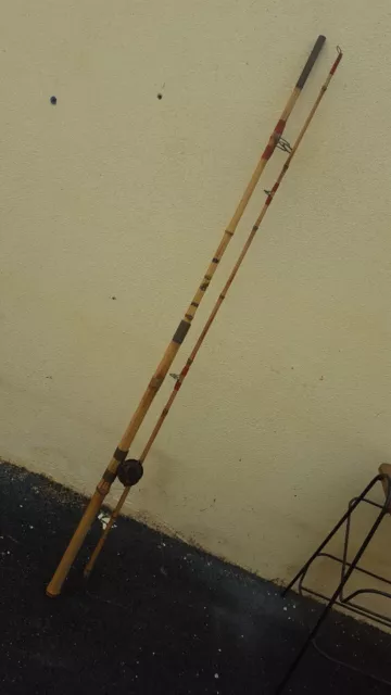 Canne pêche bambou vintage maniry 2.5 m 2 brins moulinet pratic