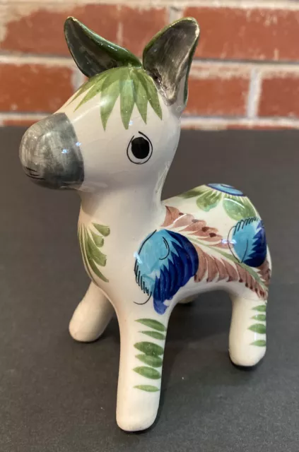 Vintage Tonala Mexican Pottery Donkey Burro Mule Figurine Hand Painted Folk Art