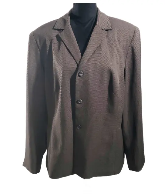 Karen Scott Woman Black Brown Checked Long Sleeve Button Blazer Jacket Size 20W