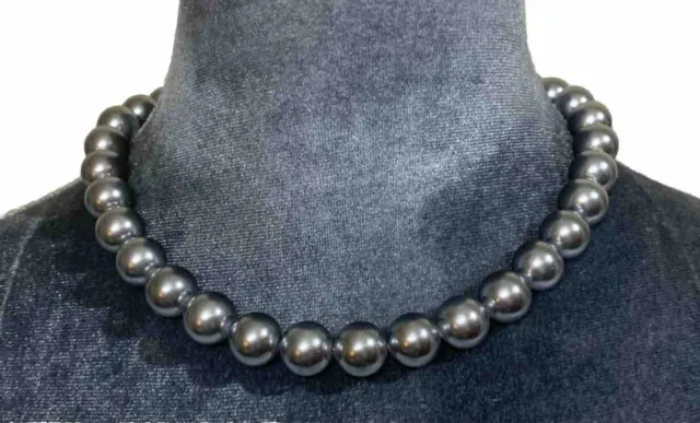 Vtg Silver Pewter Glass Faux Pearl Single Strand Necklace