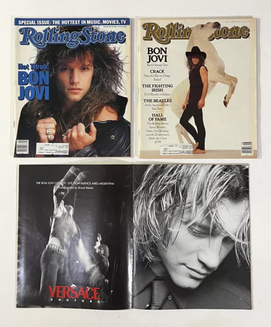 Bon Jovi 3 Rolling Stone Magazines 1987 '89 & '96 Versace Ad Beatles Chris Isaak