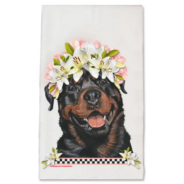 Rottweiler Rottie Dog Floral Kitchen Dish Towel Pet Gift