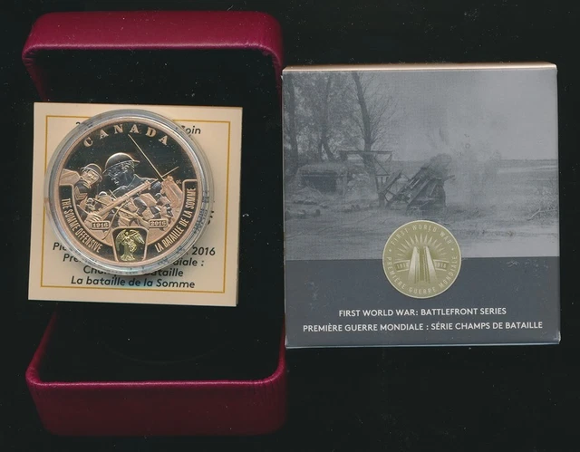 Canada: 2016 KGVI $20 WWI Somme Offensive 1 oz 999 Silver Selectively Gilt
