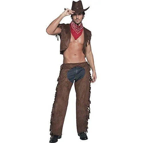 Smiffys Fever Male Ride Em High Cowboy Costume, Brown (Size M)