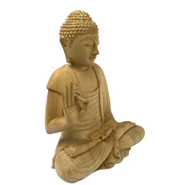 Teaching Buddha statue Dharmachakra Wheel Mudra Wood Carving Sculpture Bali Art 3