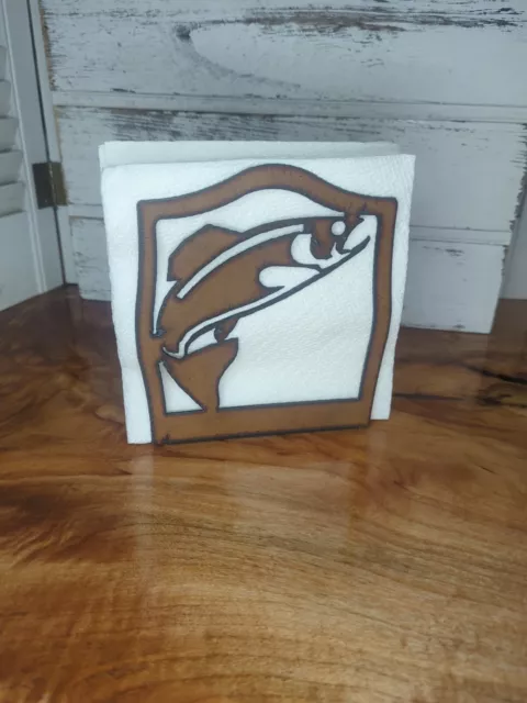 NEW Rustic Metal Fish Napkin holder. Fishing Hunting Cabin Mancave Camping Decor