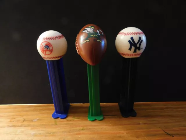 Set of Three Sports PEZ Candy Dispensers - ND Football &  2 NY Yankees Baseball