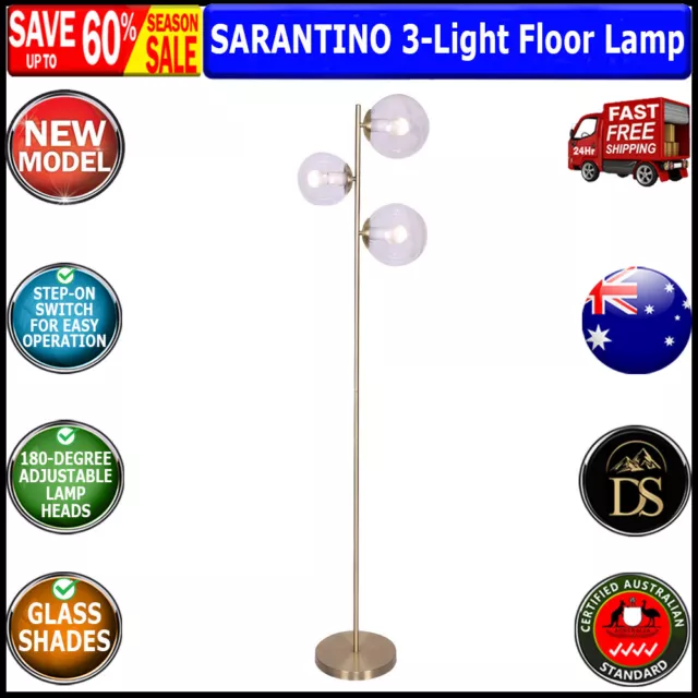 Sarantino 3-Light Gold Finish Metal Bedroom Hallway Floor Lamp with Glass Shades