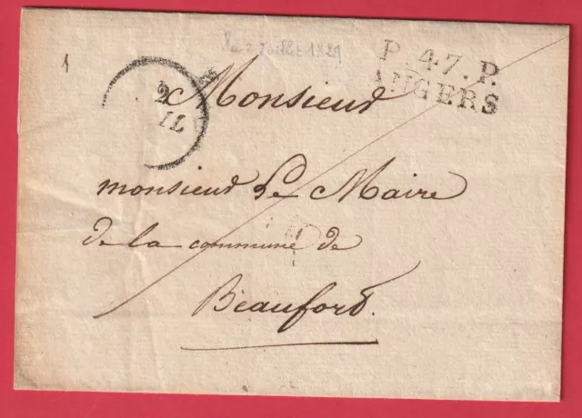 ANGERS 49 - Lettre en port payé 1829 - Marque postale P47P/ANGERS 28mmX11mm