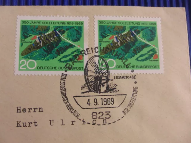 2 Kuvert mit Briefmarken BRD 1969 1 x Michel-Nr. 599, 2 x 602, Sonderstempel 2