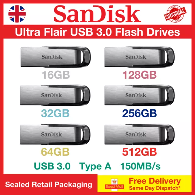 SanDisk Ultra Flair 16/32/64/128/256/512 GB USB Flash Drives, Wholesale, Lot