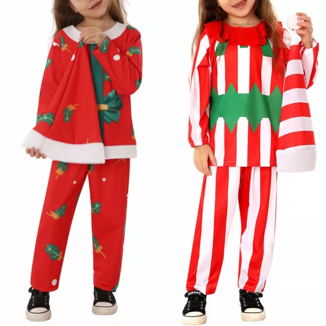 Costume bambine top capodanno con pantaloni set cappello pigiami natalizi
