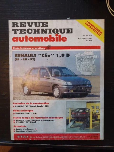 REVUE TECHNIQUE RENAULT CLIO 1.9 D RL RN RT rta renault clio diesel