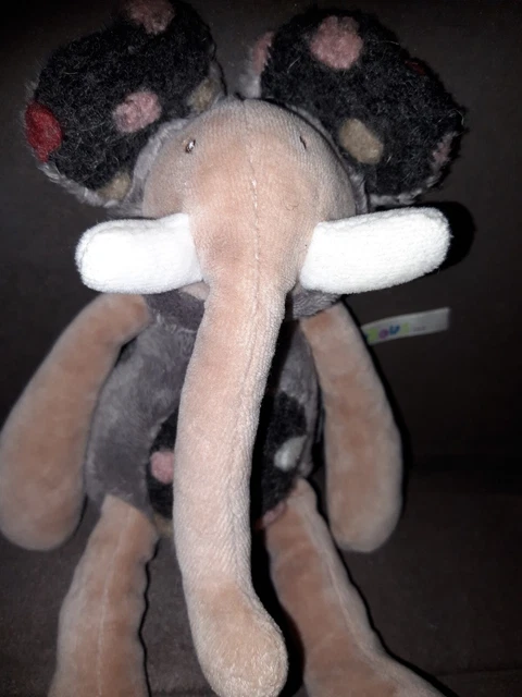 PP1/Doudou peluche éléphant MOULIN ROTY les zazous beige gris pois 27 cm TBE