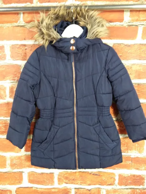 Cappotto Imbottito Blu Navy Ragazze Nutmeg Età 3-4 Anni Foderato Pelliccia Finiture Bambini 104Cm