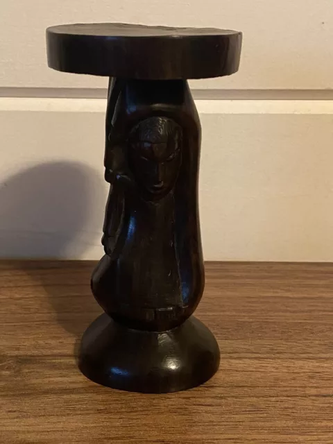 Mid Century Carved Ebony Wood Tribal African Man  Candle Holder Art Deco