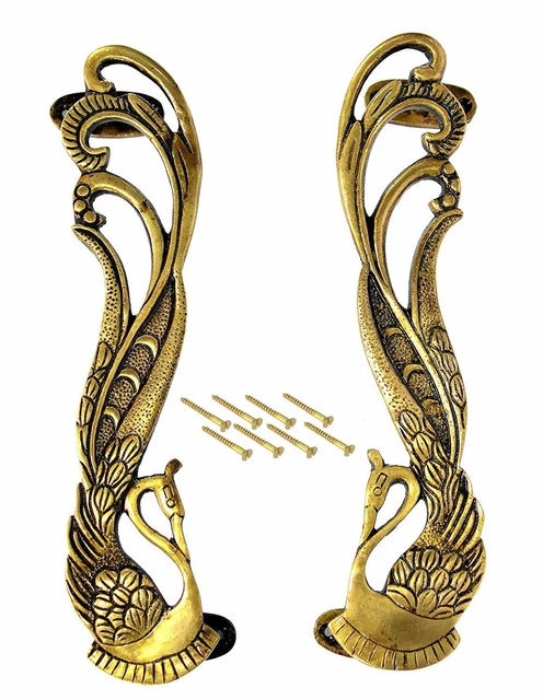 Decorative Handmade Designer Peacock Shape Brass Door Handle Pair (Set Of 2)