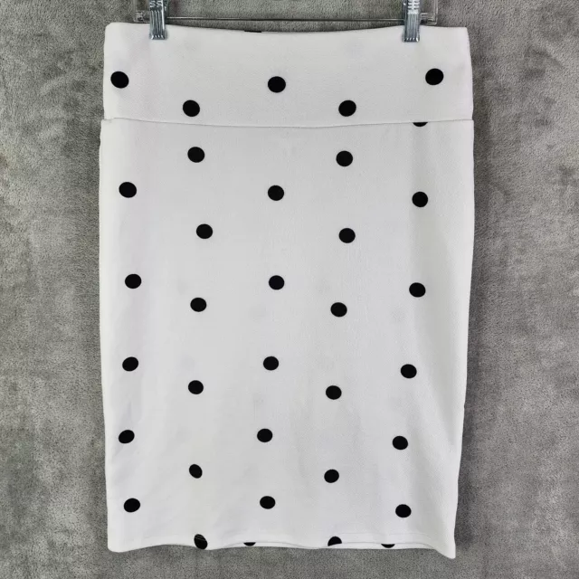 Womens Lularoe Cassie Pencil Skirt White w/ Black Polka Dot Size L