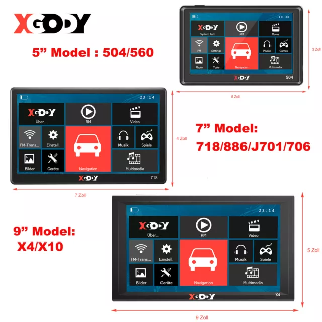 XGODY 5''/7''/9'' Zoll PKW KFZ LKW GPS Navi Auto Navigationsgerät mit 8GB+256MB