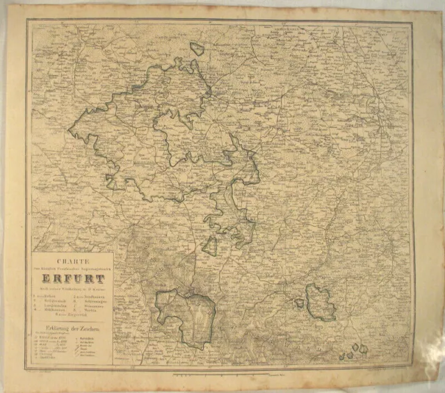 ERFURT Thüringen Original RENNER Steindruck Landkarte um 1850 WEIMAR Gotha