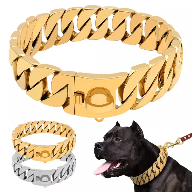 Stainless Steel Dog Collar Pet Cuban Link Necklace Heavy Duty for French Bulldog