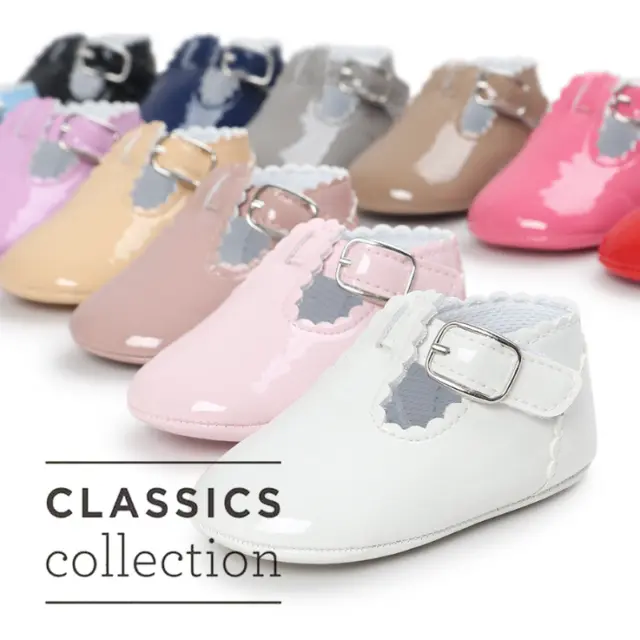 Newborn Infant Baby Girl Spanish Style Patent Pram Shoes Mary Jane Shoes 0-18 M