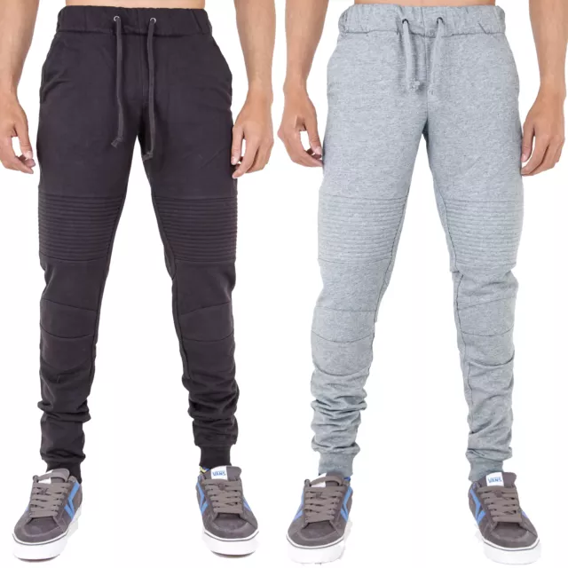 Mens Biker Joggers Sweatpants Skinny Slim Fit Stretch Cuffed Drawstring