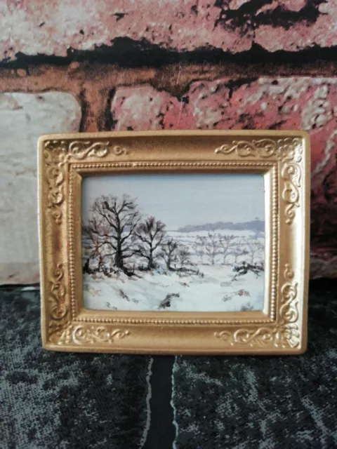 Sindy Barbie House Size Original Painting Snow Landscape Frame Miniature Diorama