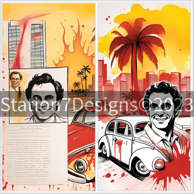 Serie de asesinos en serie - ""Ted's Dead"" Ted Bundy - 5x7"" juego de papel diario basura de 40