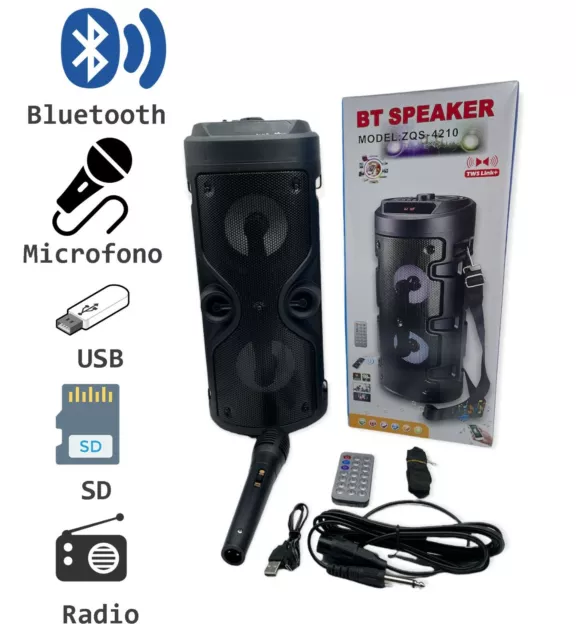 Cassa Acustica Amplificata Trolley Karaoke Bluetooth con Microfono USB SD MUSICA