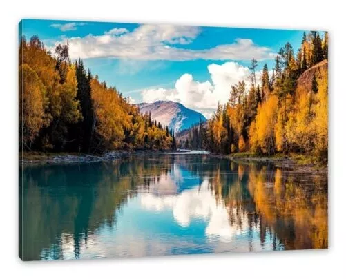 Lac de Montagne Avec Forêt D'Automne, Image de Toile