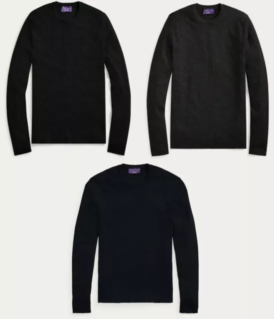 Ralph Lauren Purple Label Mens Slim Fit Rib Knit Merino Wool Crew Neck Sweater