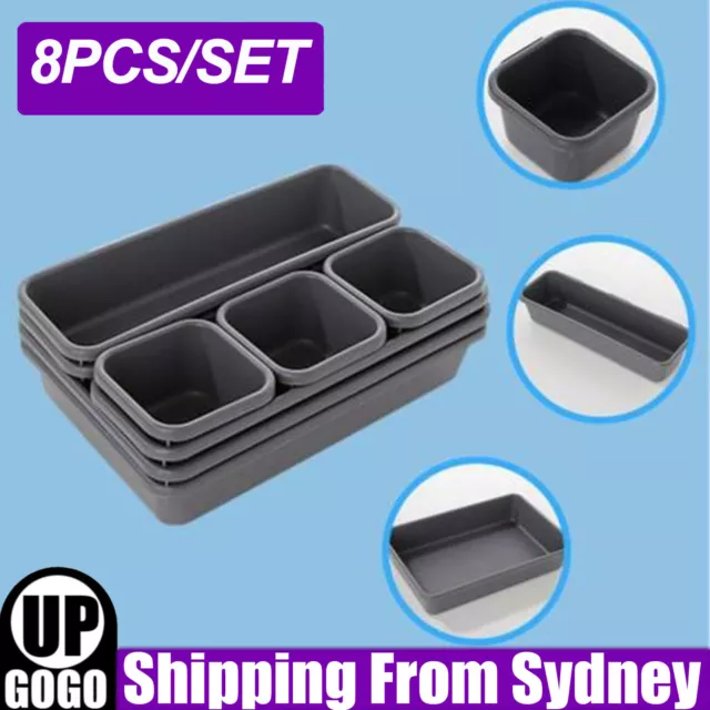 8PCS Kitchen Drawer Organiser Cutlery Tray Insert Cabinet Utensil Storage Box AU