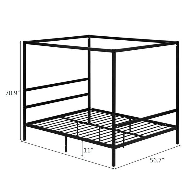 Full/Queen/King Metal Canopy Bed Frame with Headboard, Modern Four Poster Bed Full/Queen/King Metal Canopy Bed Frame with Headboard, Modern Four Poster Bed