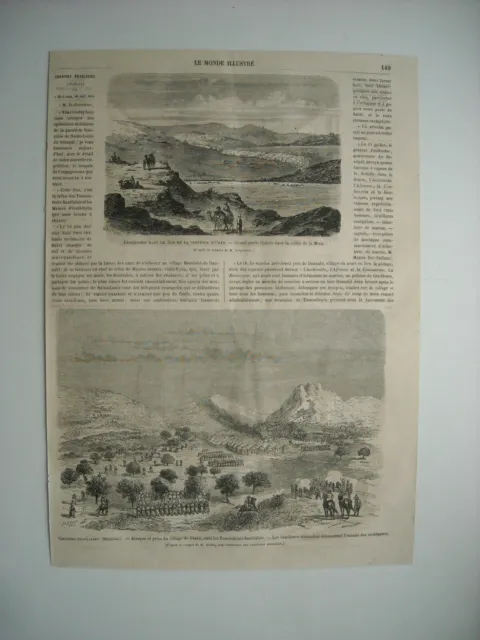 Gravure 1864. Senegal; Attaque Et Prise Village Diake.  Algerie; Expe Sud Oran..