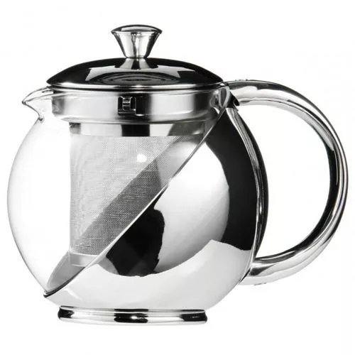 Modern Stylish Stainless Steel & Glass Teapot & LOOSE TEA LEAF INFUSER TEA POT