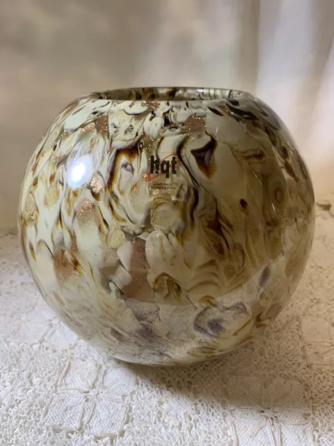 Tortoiseshell Encased Art Glass Hand Blown Round Globe Vase Bowl.w/ gold flakes
