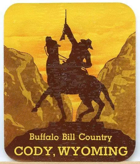 Vintage Buffalo Bill Country Cody Wyoming Cowboy Souvenir Travel Decal Label Art