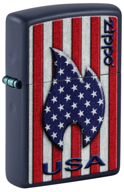 Zippo 48560, Patriotic USA Flag Design, Navy Blue Matte Finish Lighter