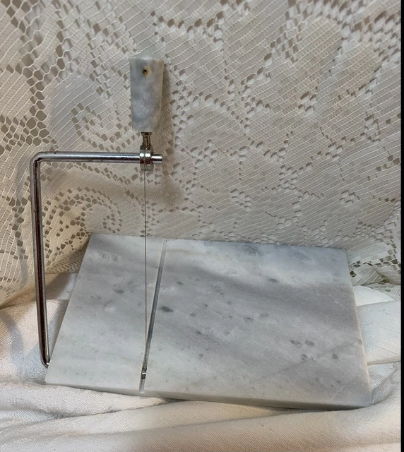 "Vintage weißer Marmor Käsebrett mit Drahtschneider 5""x8""" 2