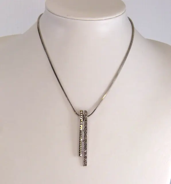 Judith Jack Sterling Silver & Marcasite Twin Bar Pendant & Necklace JJ