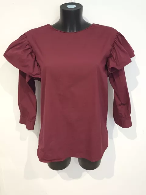 Blusa con volantes para damas ZARA borgoña talla pequeña manga 3/4